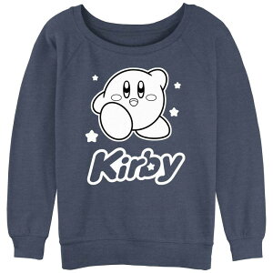 �A�j���L�����N�^�[ ���f�B�[�X �g�b�v�X T�V���c ���m�N�� �p�C�� Licensed Character Juniors' Nintendo Kirby Monochrome Style Slouchy Terry Pullover Blue Heather �w�U�[