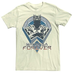 �A�j���L�����N�^�[ �����Y �g�b�v�X T�V���c Licensed Character Men's Marvel Black Panther Wakanda Forever Geometric Badge Tee Natural �u���b�N