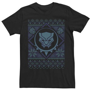 �A�j���L�����N�^�[ �����Y �g�b�v�X T�V���c Licensed Character Men's Marvel Black Panther Blue Hue Symbol Christmas Tee Black �u���b�N
