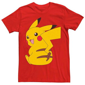 �A�j���L�����N�^�[ �����Y �g�b�v�X T�V���c Licensed Character Men's Pokmon Cute Smiling Pikachu Sitting Tee Red ���b�h
