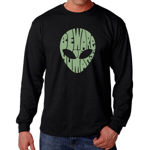 �G���G�[�|�b�v�A�[�g �����Y �g�b�v�X T�V���c LA Pop Art Beware of Humans - Men's Word Art Long Sleeve T-shirt Black �u���b�N