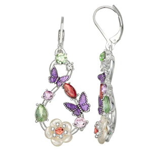 �l�[�s�A ���f�B�[�X �A�N�Z�T���[ �s�A�X�E�C�������O Napier Silver Tone Butterfly & Flower Drop Earrings Multi �}���`�J���[