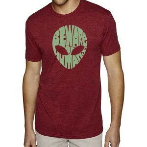 �G���G�[�|�b�v�A�[�g �����Y �g�b�v�X T�V���c LA Pop Art Beware of Humans - Men's Premium Blend Word Art-Shirt Burgundy �o�[�K���f�B