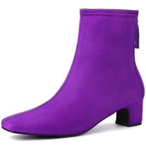 �A���O�� �P�[ ���f�B�[�X �V���[�Y �u�[�c�E���C���u�[�c �A���N�� �q�[�� ALLEGRA K Women'square Toe Back Zip Chunky Low Heels Ankle Booties Dark Purple �p�[�v��