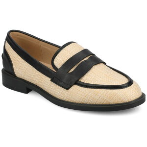 �W���[�j�[ ���f�B�[�X �V���[�Y �X�j�[�J�[ ���[�t�@�[ �q�[�� Journee Women's Brooks Round Toe Block Heel Penny Loafer Black Natural Raffia �u���b�N