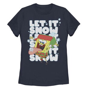 �A�j���L�����N�^�[ ���f�B�[�X �g�b�v�X T�V���c �p���c �O���t�B�b�N Licensed Character Juniors' SpongeBob SquarePants Let It Snow Let It Snow Let It Snow Graphic Tee Navy �l�C�r�[