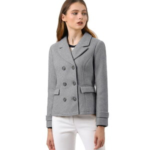 �A���O�� �P�[ ���f�B�[�X �A�E�^�[ �W���P�b�g�E�u���]�� �R�[�g ALLEGRA K Women's Winter Worsted Notched Lapel Double Breasted Overcoat Grey �O���[