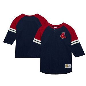 �~�b�`�F��&�l�X �����Y �g�b�v�X T�V���c Men's Mitchell & Ness Navy Boston Red Sox Cooperstown Collection Legendary Raglan Slub Henley 3/4-Sleeve T-Shirt Rsx Navy �l�C�r�[