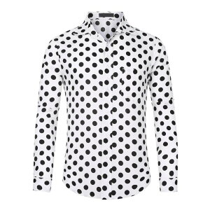 Lars Amadeus �����Y �g�b�v�X T�V���c �h�b�g Lars Amadeus Polka Dotshirt For Men's Pointed Collar Button Long Sleeve Shirts White �z���C�g