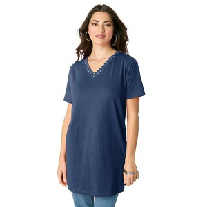 ���A�}���Y ���f�B�[�X �g�b�v�X T�V���c V�l�b�N �v���X�T�C�Y Roaman's Women's Plusize Ultimate Rhinestone V Neck Tunic Navy �l�C�r�[