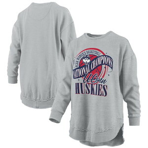 �v���X�{�b�N�X ���f�B�[�X �A�E�^�[ �p�[�J�[�E�X�E�F�b�g �V���c Women's Pressbox Gray UConn Huskies 2025 WBB National Champions Melange Poncho Pullover Sweatshirt Con Grey �O���[