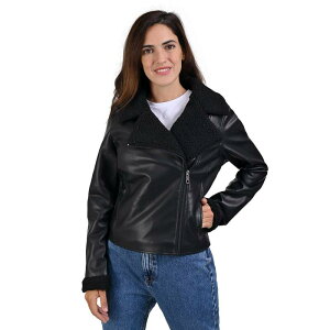 ���[ ���f�B�[�X �A�E�^�[ �W���P�b�g�E�u���]�� ���U�[ �t�F�C�N���U�[ Women's Lee Faux Leather With Faux Shearling Lining Biker Jacket Black �u���b�N