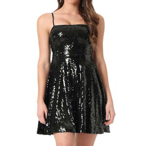 �A���O�� �P�[ ���f�B�[�X �g�b�v�X �����s�[�X�p���R�[�� ALLEGRA K Women's Adjustable Spaghetti Straps Party Glitter Sparkle Sequin Dress Blacks