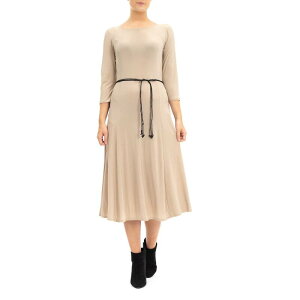 �j�i���I�i���h ���f�B�[�X �g�b�v�X �����s�[�X �~�f�B Women's Nina Leonard Three-Quarter Sleeve Belted Midi Dresstone �X�g�[��