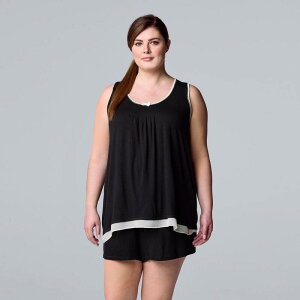 ���F���E�H�� ���f�B�[�X �A���_�[�E�F�A �i�C�g�E�F�A �v���X�T�C�Y Plusize Simply Vera Wang Basic Luxury Pajama Tank Top & Pajama Boxerset Black �u���b�N