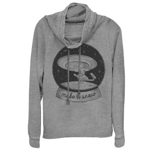 �A�j���L�����N�^�[ ���f�B�[�X �g�b�v�X T�V���c �O���t�B�b�N Licensed Character Juniors' Star Trek: The Next Generation Enterprise Snow Globe Cowlneck Graphic Lightweight Long Sleeve Gray Heather �O���[