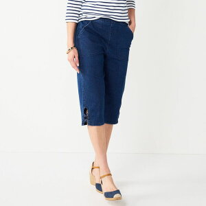 �N���t�g���o���[ ���f�B�[�X �{�g���X �J�W���A���p���c �W�[���Y Women's Croft & Barrow Lattice-Hem Pull-On Mid-Rise Skimmer Jeans Dark Wash