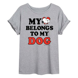 �A�j���L�����N�^�[ ���f�B�[�X �g�b�v�X T�V���c Licensed Character Juniors' Peanutsnoopy My Heart Belongs To My Dog Oversized Tee Gray �O���[
