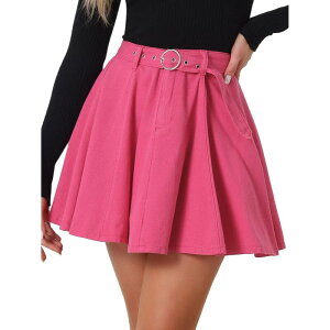 �A���O�� �P�[ ���f�B�[�X �{�g���X�J�[�g A ���C�� �n�C�E�G�X�g �~�j �f�j�� ALLEGRA K Women'summer High Waist A-line Mini Denim Skirt With Belt Hot Pink �s���N