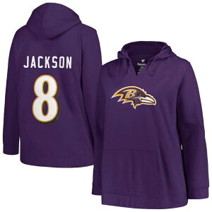 �v���t�@�C�� ���f�B�[�X �A�E�^�[ �p�[�J�[�E�X�E�F�b�g �v���X�T�C�Y Women's Profile Lamar Jackson Purple Baltimore Ravens Plusize Player Name & Number Pullover Hoodie Rav Purple �p�[�v��