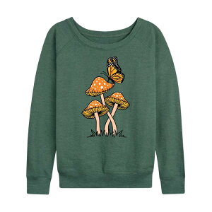 �A�j���L�����N�^�[ ���f�B�[�X �g�b�v�X T�V���c �p�C�� Licensed Character Women's Mushrooms With Butterfly French Terry Long Sleeve Tee Heather Green �w�U�[