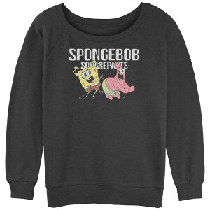 �j�R���f�I�� ���f�B�[�X �g�b�v�X T�V���c �p���c �p�C�� �O���t�B�b�N Nickelodeon Juniors' SpongeBob SquarePants Happy Dance With Patrick Slouchy Terry Graphic Pullover Black �u���b�N