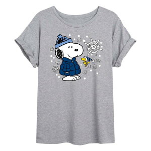 �A�j���L�����N�^�[ ���f�B�[�X �g�b�v�X T�V���c Licensed Character Juniors' Peanutsnoopy & Woodstock Snow Oversized Tee Heather Gray �O���[