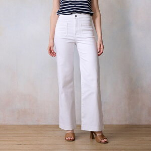 LC Lauren Conrad ���f�B�[�X �{�g���X �f�j���p���c ���C�h���b�O Women's LC Lauren Conrad Super High Rise Wide Leg Denim Trouserstone White �z���C�g