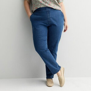 �N���t�g���o���[ ���f�B�[�X �{�g���X �f�j���p���c �X�g���[�g �v���X�T�C�Y Plusize Croft & Barrow Straight Leg Denim Pull-On Pants Medium Wash �f�j��