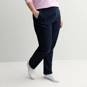 �N���t�g���o���[ ���f�B�[�X �{�g���X �f�j���p���c �X�g���[�g �v���X�T�C�Y Plusize Croft & Barrow Straight Leg Denim Pull-On Pants Rinse Wash �f�j��