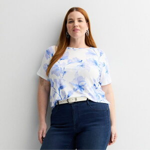 �i�C���E�F�X�g ���f�B�[�X �g�b�v�X T�V���c �N���[�l�b�N �v���X�T�C�Y Plusize Nine West Essential Crewneck Tee Blue Maddie Floral �u���[