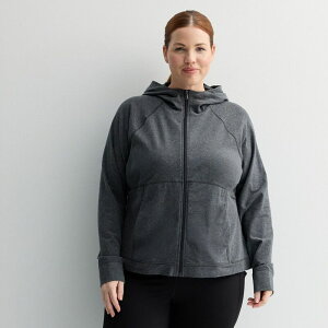 Tek Gear ���f�B�[�X �g�b�v�X T�V���c �t�[�f�b�h�W���P�b�g �v���X�T�C�Y �W���P�b�g Plusize Tek Gear Essential Hooded Jacket Medium Ink Heather �w�U�[