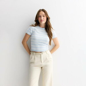 �G�X�I�[ ���f�B�[�X �A�E�^�[ �j�b�g�E�Z�[�^�[ Juniors' SO Short Sleeve Crew Sweater Light Blue Stripe �u���[