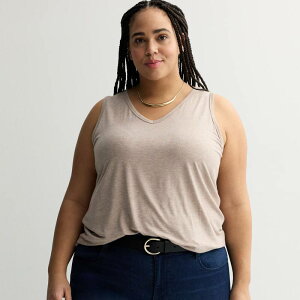 �i�C���E�F�X�g ���f�B�[�X �g�b�v�X T�V���c V�l�b�N �v���X�T�C�Y Plusize Nine West Essential Easy V-Neck Tank Top Tan Canoe Heather �w�U�[