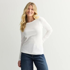 �\�m�} ���f�B�[�X �g�b�v�X T�V���c �N���[�l�b�N �v�` Petite Sonoma Goods For Life Long Sleeve Crewneck T-Shirt Vital White �z���C�g