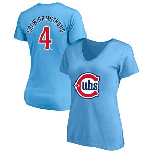 �v���t�@�C�� ���f�B�[�X �g�b�v�X T�V���c V�l�b�N �v���X�T�C�Y Women's Profile Pete Crow-Armstrong Light Blue Chicago Cubs Plusize Name & Number V-Neck T-Shirt Cub Light �u���[