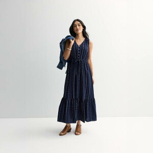 �\�m�} ���f�B�[�X �g�b�v�X �����s�[�X �}�L�V Women'sonoma Goods For Lifemme Button Bodice Maxi Dress Navy Blue Dot Dye �l�C�r�[