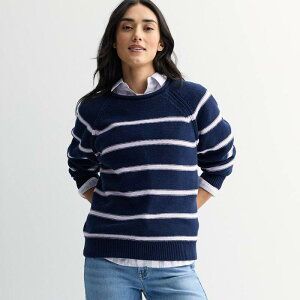 �\�m�} ���f�B�[�X �A�E�^�[ �j�b�g�E�Z�[�^�[ Women'sonoma Goods For Life Rollneck Raglan Sweater Navy Lilac Stripe �l�C�r�[