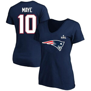 �t�@�i�e�B�N�X ���f�B�[�X �g�b�v�X T�V���c V�l�b�N �v���X�T�C�Y Women's Fanatics Drake Maye Navy New England Patriotsuper BowlX Patch Plusize Name & Number V-Neck T-Shirt Pat Navy �l�C�r�[