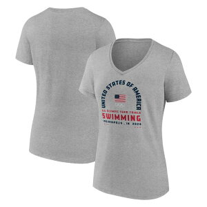 �A���u�����f�b�h ���f�B�[�X �g�b�v�X T�V���c V�l�b�N Unbranded Women's Gray USA Swimming 2024 U.S. Olympic Team Trials Arch V-Neck T-Shirt Usa Grey �O���[