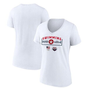 �A���u�����f�b�h ���f�B�[�X �g�b�v�X T�V���c V�l�b�N Unbranded Women's White USA Swimming 2024 U.S. Olympic Team Trials Laps V-Neck T-Shirt Usa White �z���C�g