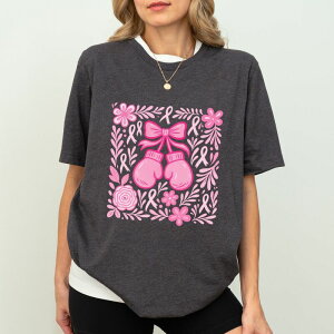 Simply Sage Market ���f�B�[�X �g�b�v�X T�V���c �O���t�B�b�N Simply Sage Market Breast Cancer Boxingloves - Women'short Sleeve Graphic T-Shirt Charcoal �`���R�[��
