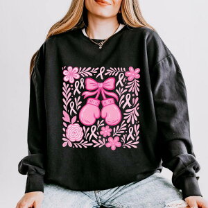 Simply Sage Market ���f�B�[�X �g�b�v�X T�V���c �X�E�F�b�g Simply Sage Market Breast Cancer Boxingloves - Women's Lightweight Garment Dyed Sweatshirt Black �u���b�N