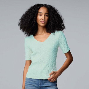 ���F���E�H�� ���f�B�[�X �g�b�v�X T�V���c V�l�b�N Women'simply Vera Wang V-Neck Short Sleeve Pucker Top Dreamy Sage �Z�[�W