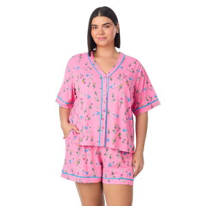 �N�h���h�b�Y ���f�B�[�X �A���_�[�E�F�A �i�C�g�E�F�A �v���X�T�C�Y Plusize Cuddl Dudshort Sleeve Pajama Top & Pajama Boxer Short Set Pink Bicycle �s���N