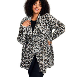 �A�x�j���[ ���f�B�[�X �A�E�^�[ �j�b�g�E�Z�[�^�[ �v���X�T�C�Y �R�[�g Avenue Women's Plusize Open Front Coatigan Ivory Snow Leopard �A�C�{���[