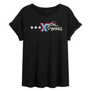 �X�^�[ �E�H�[�Y ���f�B�[�X �g�b�v�X T�V���c ���S Juniors' Star Wars X-Wing Americana Logoversized Tee Black �u���b�N