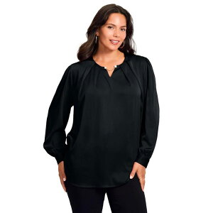 �A�x�j���[ ���f�B�[�X �g�b�v�X T�V���c �v���X�T�C�Y �T�e�� Avenue Women's Plusize Chain Detail Satin Top Black �u���b�N