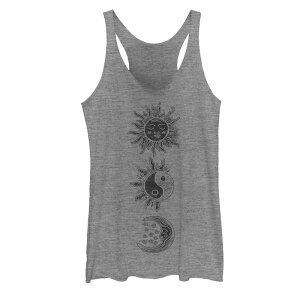 �A���u�����f�b�h ���f�B�[�X �g�b�v�X T�V���c �O���t�B�b�N Unbranded Juniors' Sun Moon Woodcut Galactic Graphic Tank Top Gray Heather �O���[