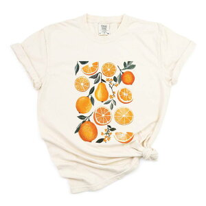 Simply Sage Market ���f�B�[�X �g�b�v�X T�V���c �O���t�B�b�N Simply Sage Market Orange Slice Collage - Women's Garment Dyed Graphic T-Shirt Ivory �A�C�{���[